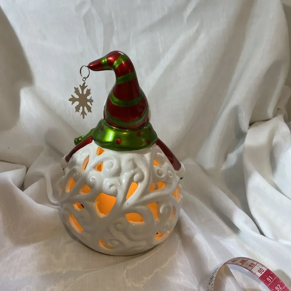 QVC Home Reflections Christmas Snowman Luminary Frameless Candle W/Box